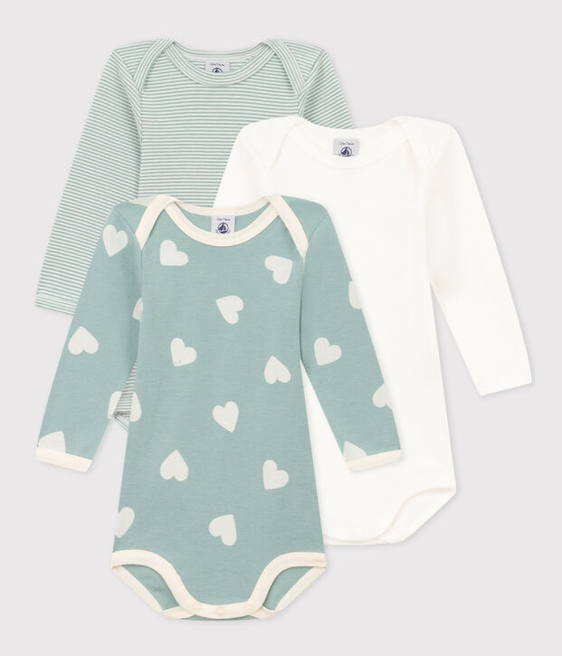 Babies' Heart Patterned Long-Sleeved Cotton Bodysuits - 3-Pack multicolor