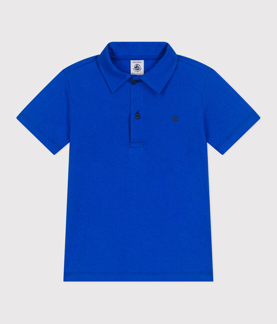 Children's plain short-sleeved cotton polo shirt PERSE blue