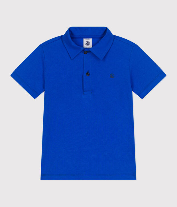 Children's plain short-sleeved cotton polo shirt blue