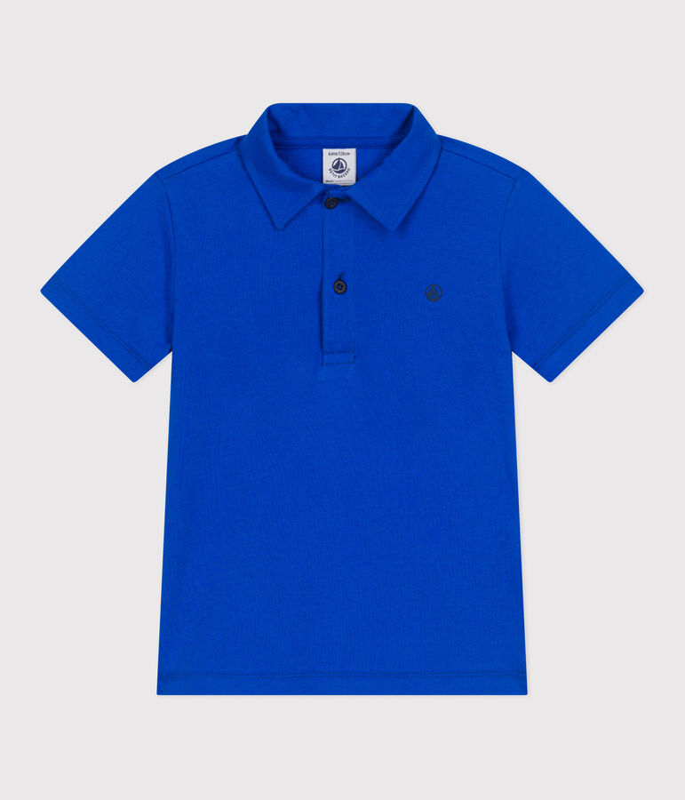 Children's plain short-sleeved cotton polo shirt blue