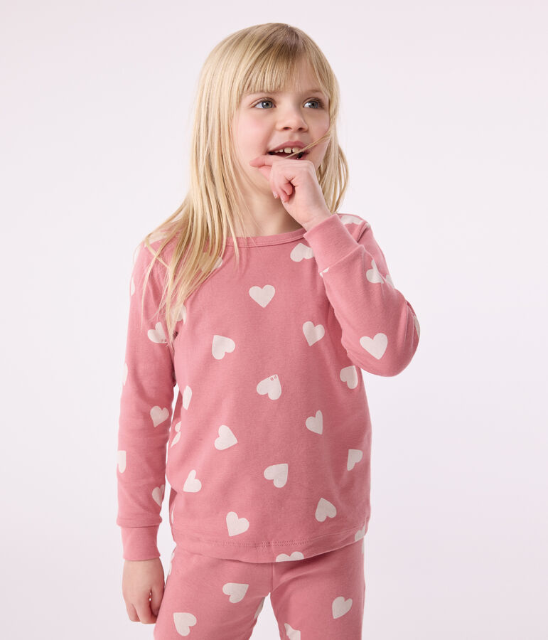 Children's heart print cotton pyjamas pink/white