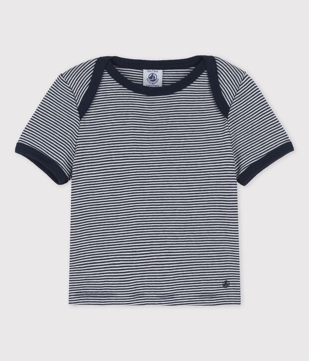 Babies' Organic Cotton Pinstriped Short-Sleeved T-Shirt blue/white