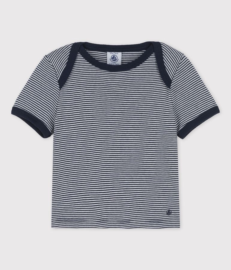 Babies' Organic Cotton Pinstriped Short-Sleeved T-Shirt blue/white