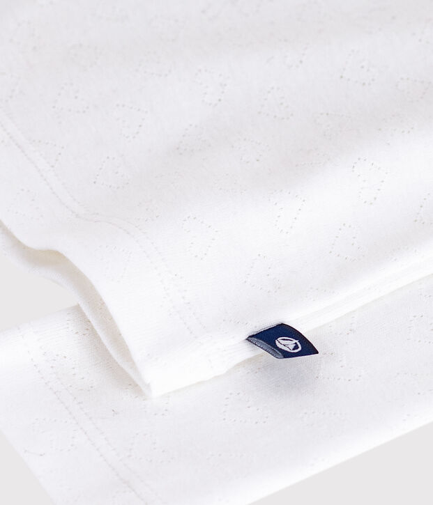 Girls' printed openwork cotton rollneck top white