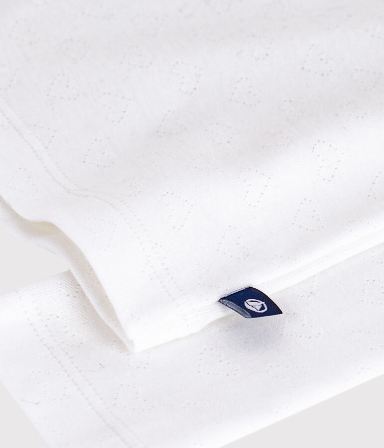 Girls' printed openwork cotton rollneck top white