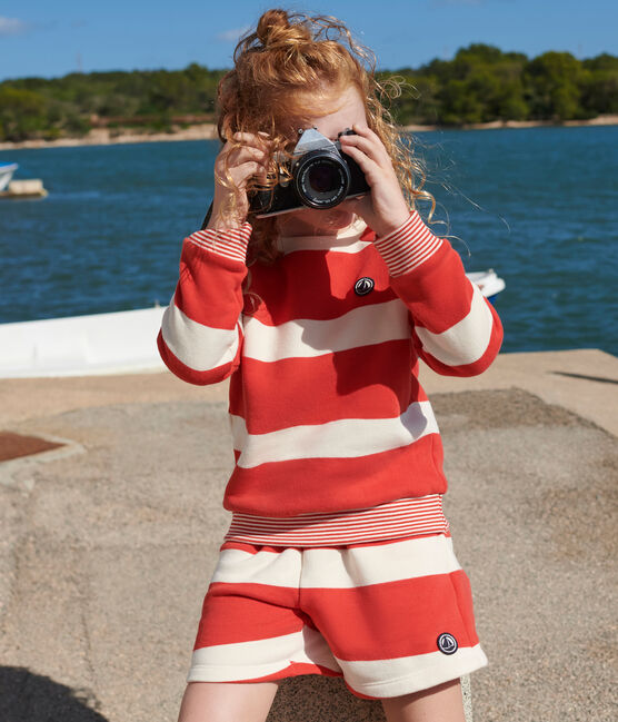 Children's unisex stripy cotton sweatshirt AURORA red/AVALANCHE