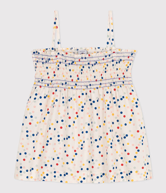 Girls' Sleeveless Cotton Blouse MARSHMALLOW white/MULTICO white