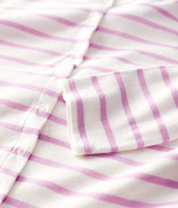 Women's Striped Linen and Cotton Blend Cardigan white/pink