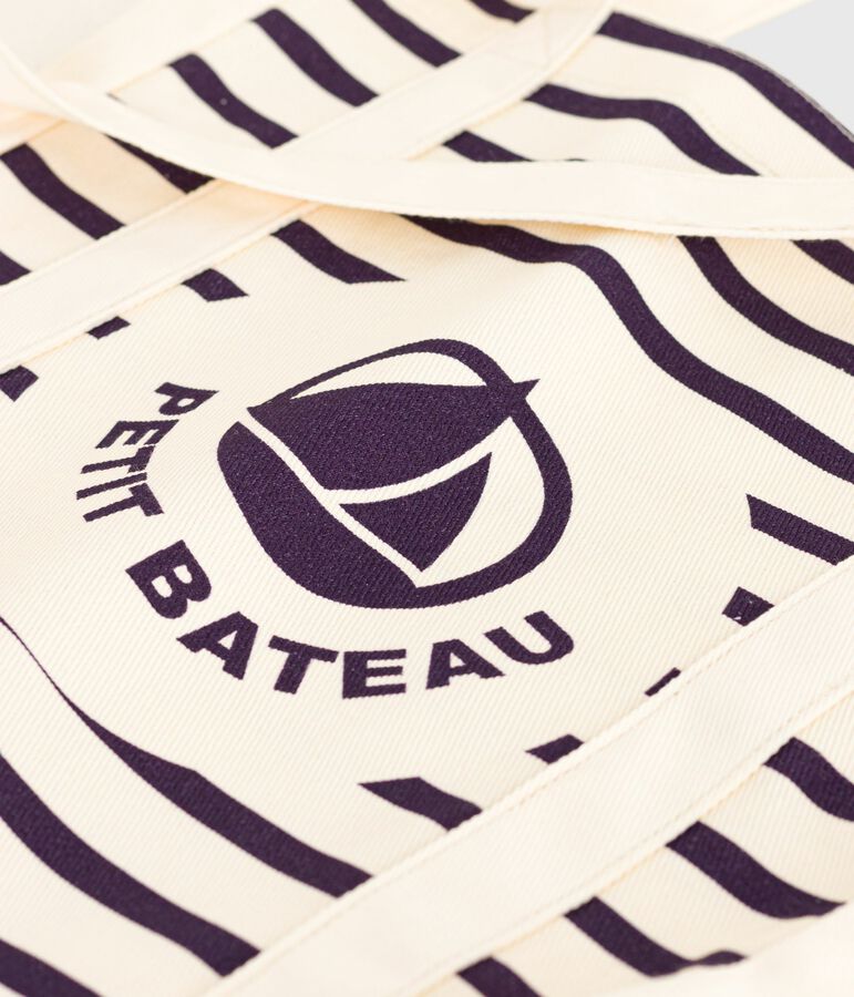 Women's striped canvas tote bag white/blue