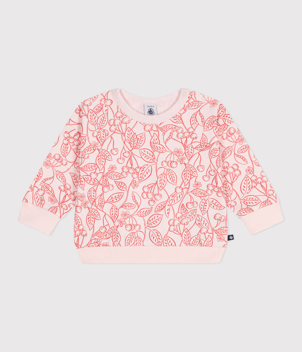Babies' cotton sweatshirt with a pink cherry print pink/red