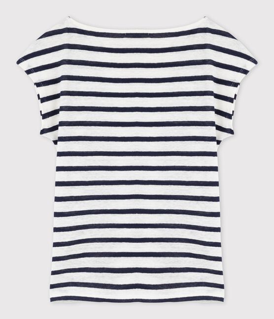 Women's striped linen T-shirt LAIT white/SMOKING blue