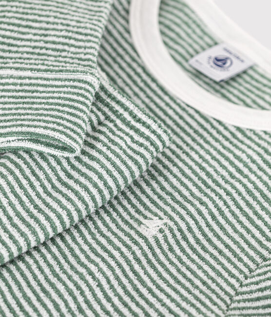 Children's stripy pyjamas in brushed terry velour CROCO /MARSHMALLOW