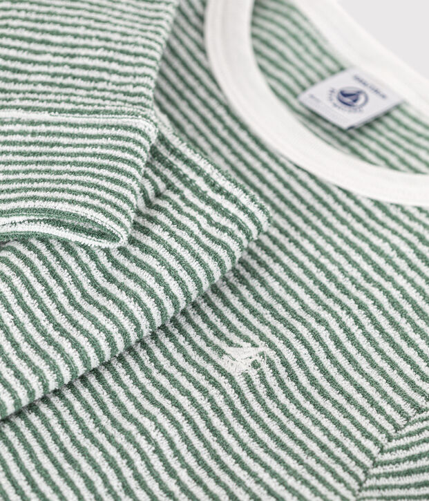 Children's stripy pyjamas in brushed terry velour green/white