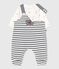 Babies' outfit with Breton striped dungarees and a printed body MARSHMALLOW white/SMOKING blue