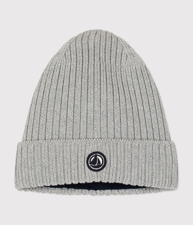 Children's polar fleece-lined knitted beanie hat grey