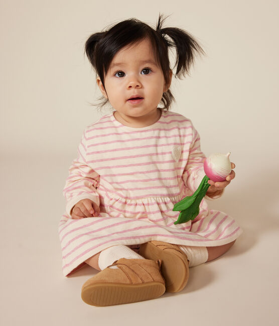 Babies' long-sleeved tube knit dress AVALANCHE pink/ROSELINE