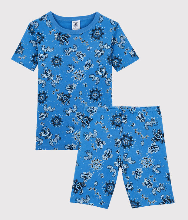 Boys' Bandanna Themed Organic Cotton Short Pyjamas blue/multicolor