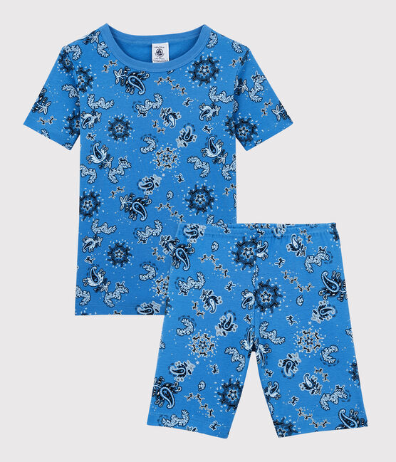 Boys' Bandanna Themed Organic Cotton Short Pyjamas BRASIER blue/MULTICO white