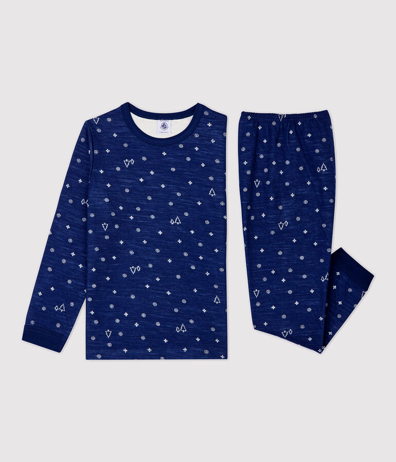 Unisex Snowflake Wool/Cotton Jacquard Pyjamas blue/white