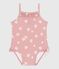 Babies' one-piece swimsuit with frills and a floral print. CHARME pink/MARSHMALLOW white