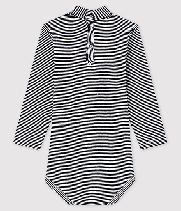 Baby's long-sleeved roll-neck bodysuit blue/white