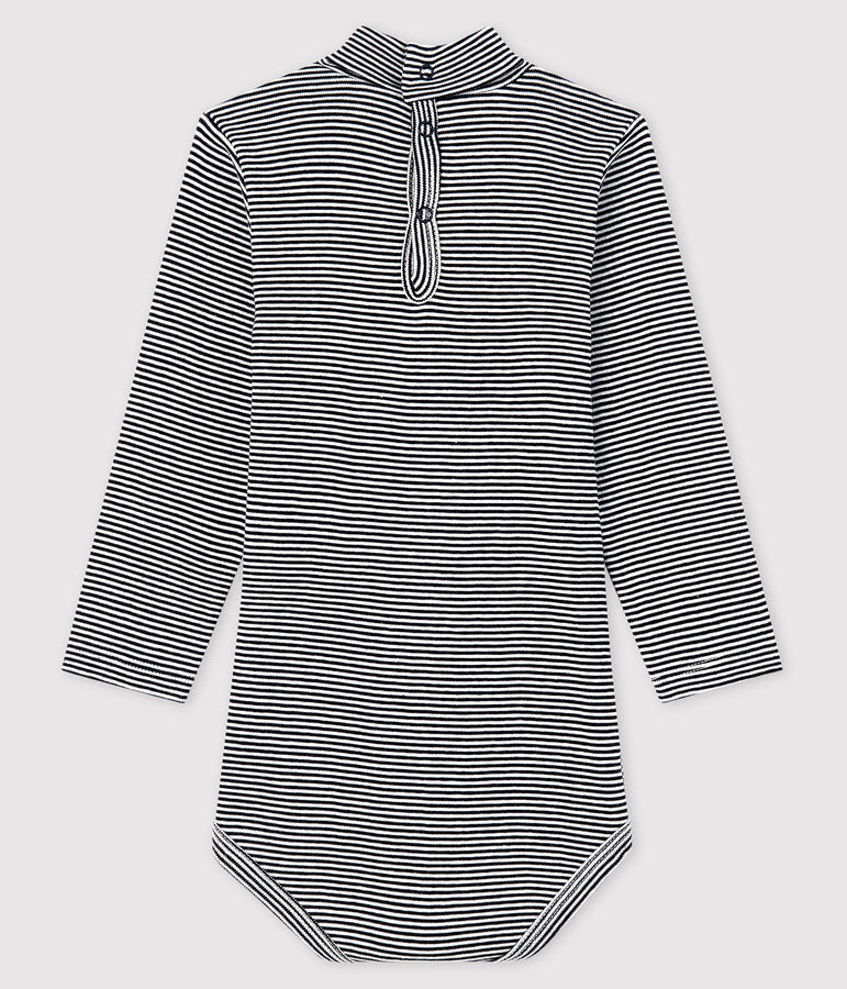 Baby's long-sleeved roll-neck bodysuit blue/white