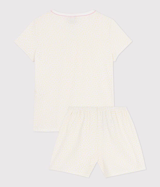 Children's cotton pyjamas with shorts with a gathered waist and polka dot print yellow/white