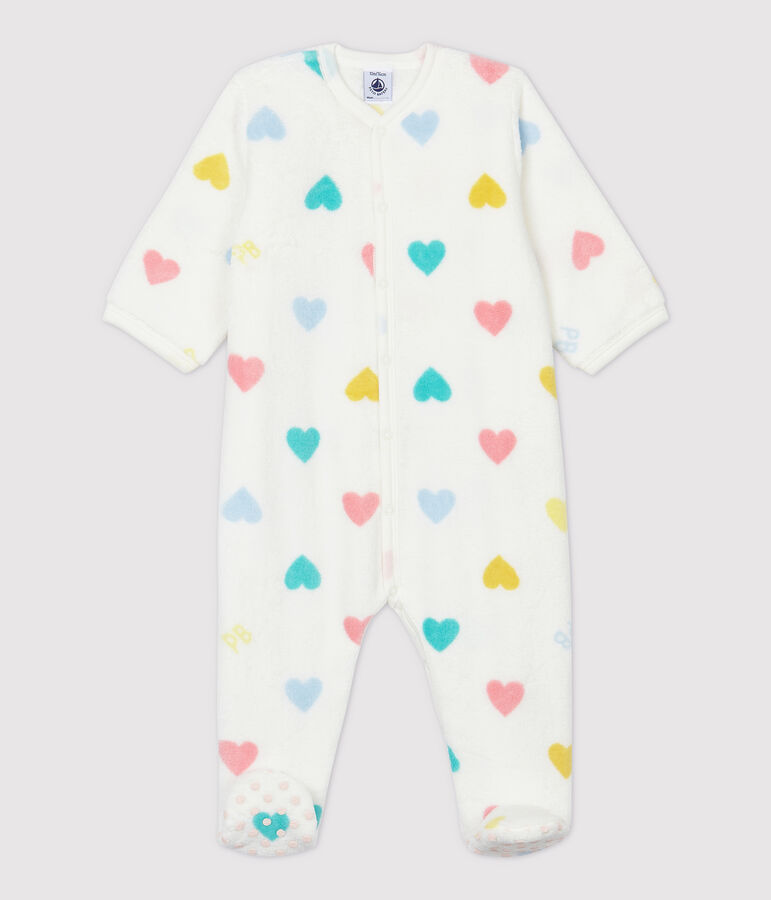 Babies' Heart Patterned Fleece Onesie white/multicolor