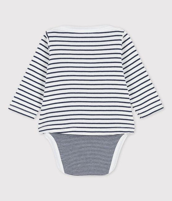 Babies' Organic Cotton Striped Bodysuit MARSHMALLOW white/SMOKING blue