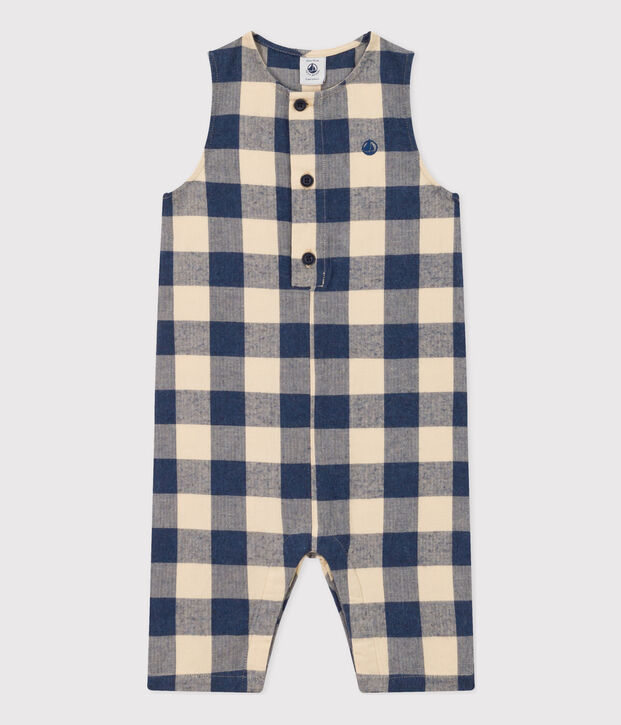 Babies' Sleeveless Flannel Jumpsuit blue/ecru