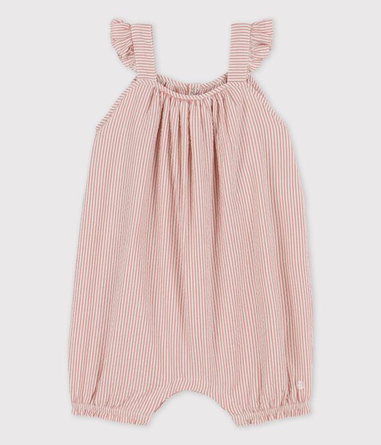 Babies' Organic Seersucker Short Playsuit PAPAYE pink/MARSHMALLOW