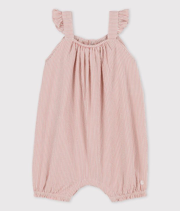 Babies' Organic Seersucker Short Playsuit pink/white