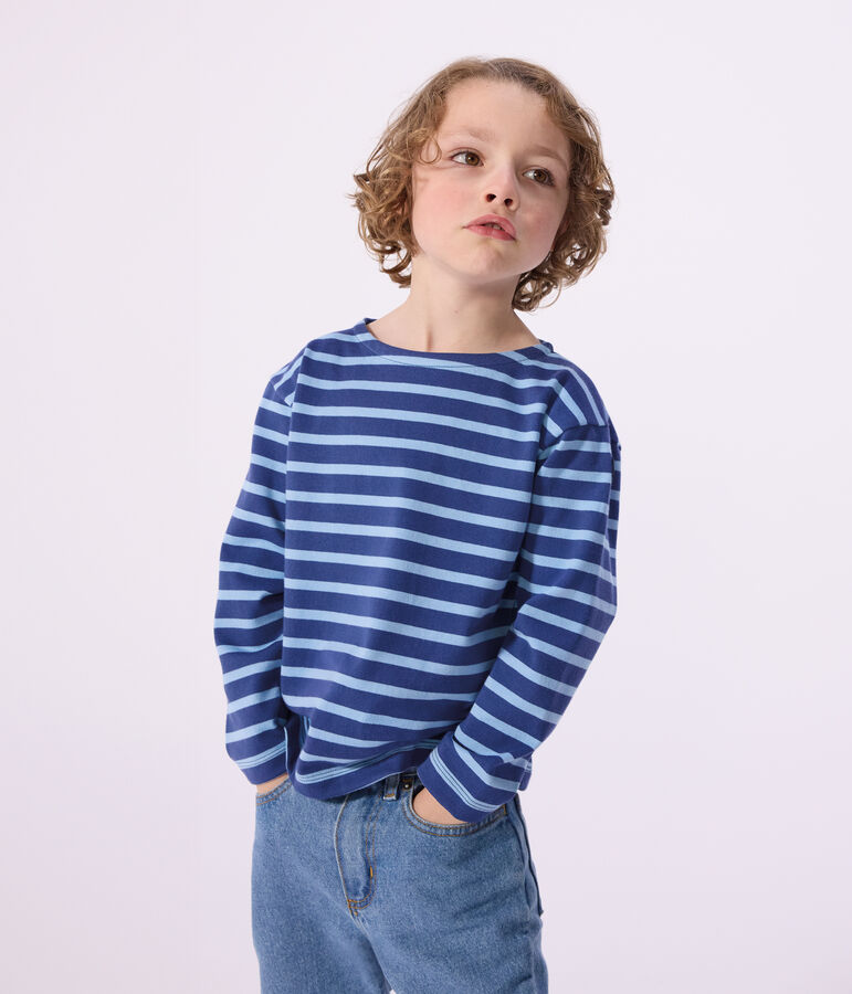Children's stripy cotton Breton top blue/blue