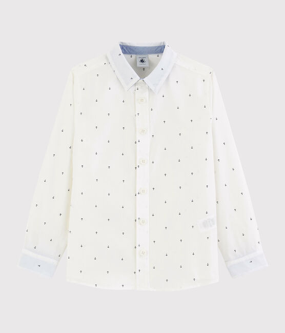 Boys' Long-Sleeved Poplin Shirt MARSHMALLOW white/SMOKING blue
