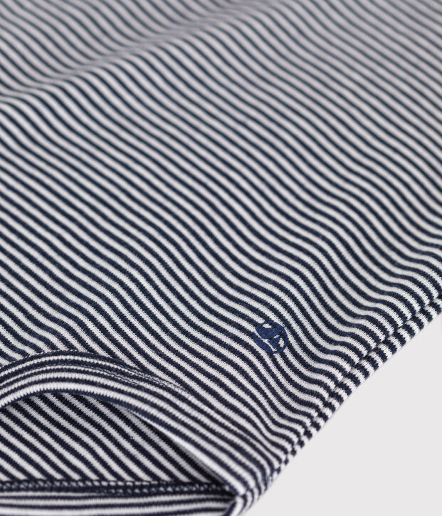 Babies' stripy cotton body with a polo shirt collar blue/white