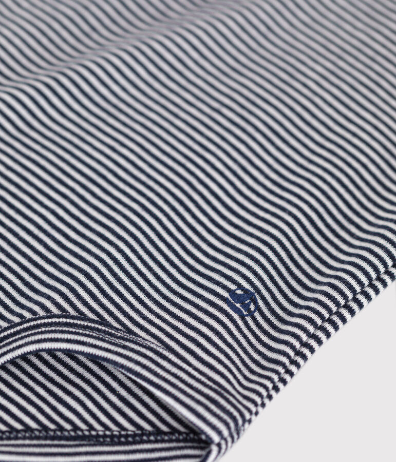 Babies' stripy cotton body with a polo shirt collar SMOKING blue/MARSHMALLOW white