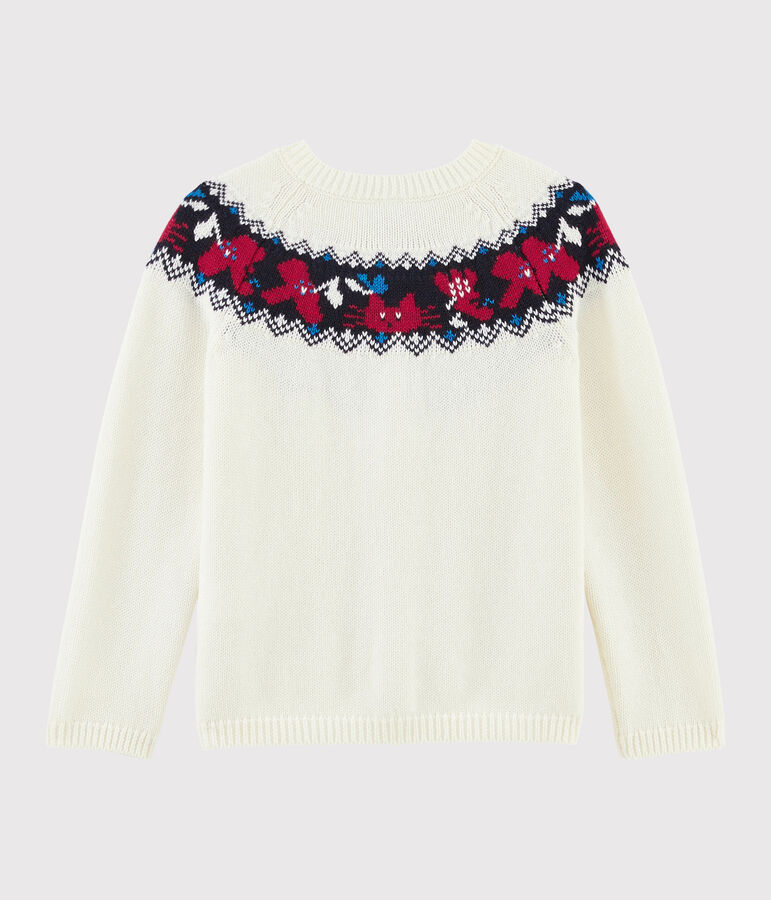 Girls' wool and cotton cardigan MARSHMALLOW white/MULTICO white