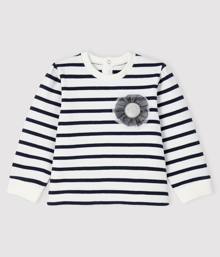Baby girl's iconic sweatshirt MARSHMALLOW white/SMOKING blue