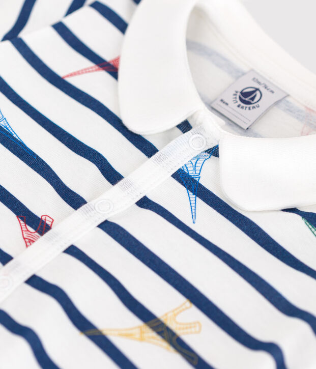 Babies' Paris-themed short cotton jumpsuit white/multicolor