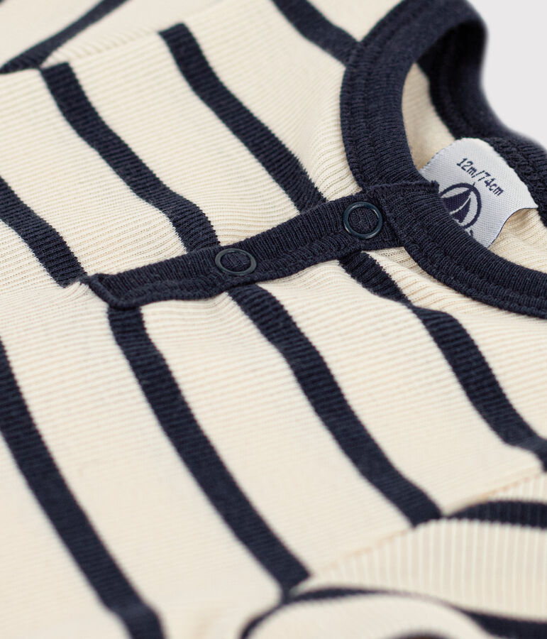 Babies' Striped Ribbed Short-Sleeved Bodysuit Ecru/blue