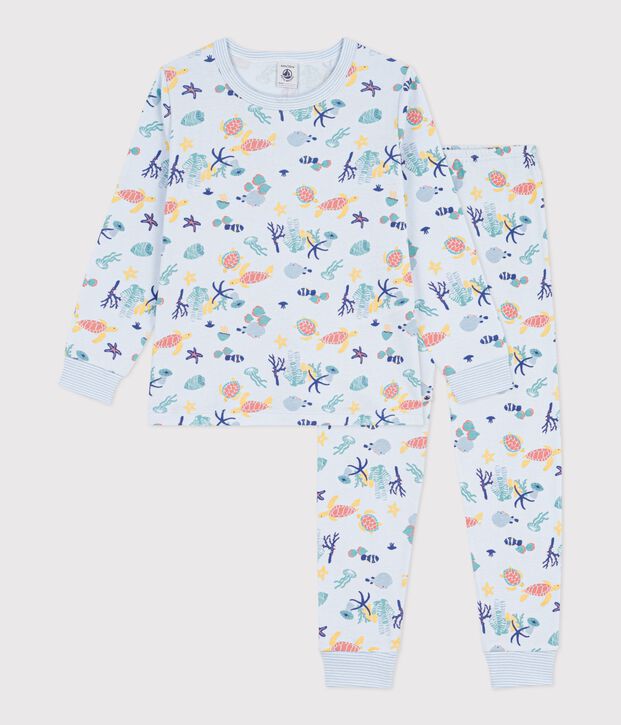 Children's glow-in-the-dark printed cotton pyjamas blue/multicolor