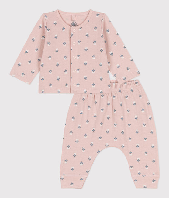 Babies' Tube Knit Patterned Set SALINE pink/MULTICO white