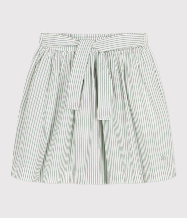 Children's stripy cotton skirt green/white