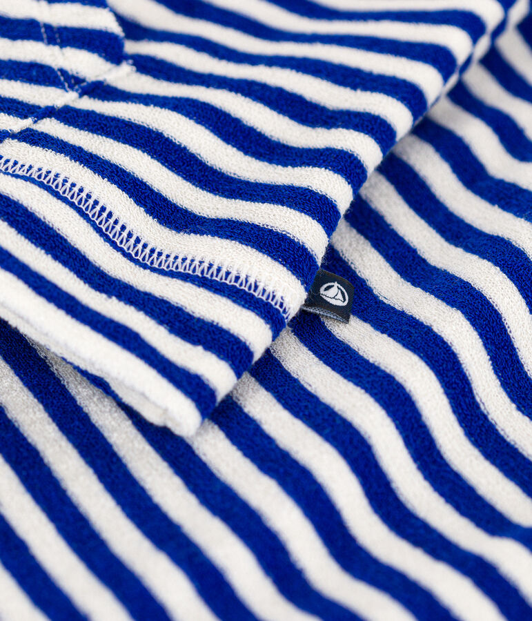 Children's Stripy Terry Hoodie blue/ecru