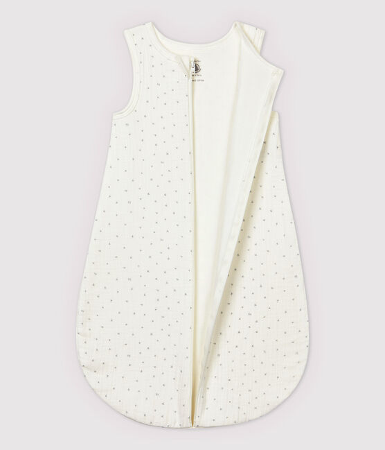 Babies' Starry White Organic Cotton Easy-Care Sleeping Bag MARSHMALLOW white/GRIS grey