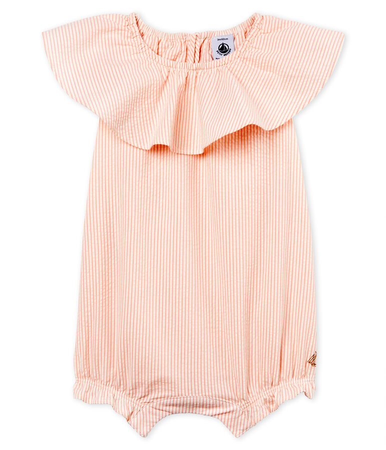 Baby girls' striped Shortie MARSHMALLOW white/ROSAKO pink