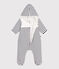 Babies' Breton-stripe padded playsuit with a hood and feet MARSHMALLOW white/SMOKING blue