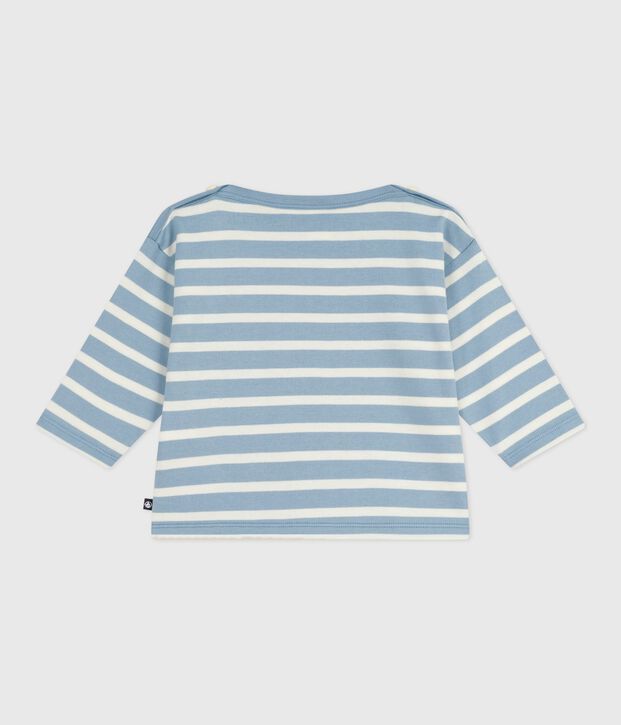 Babies' cotton Breton top blue/ecru