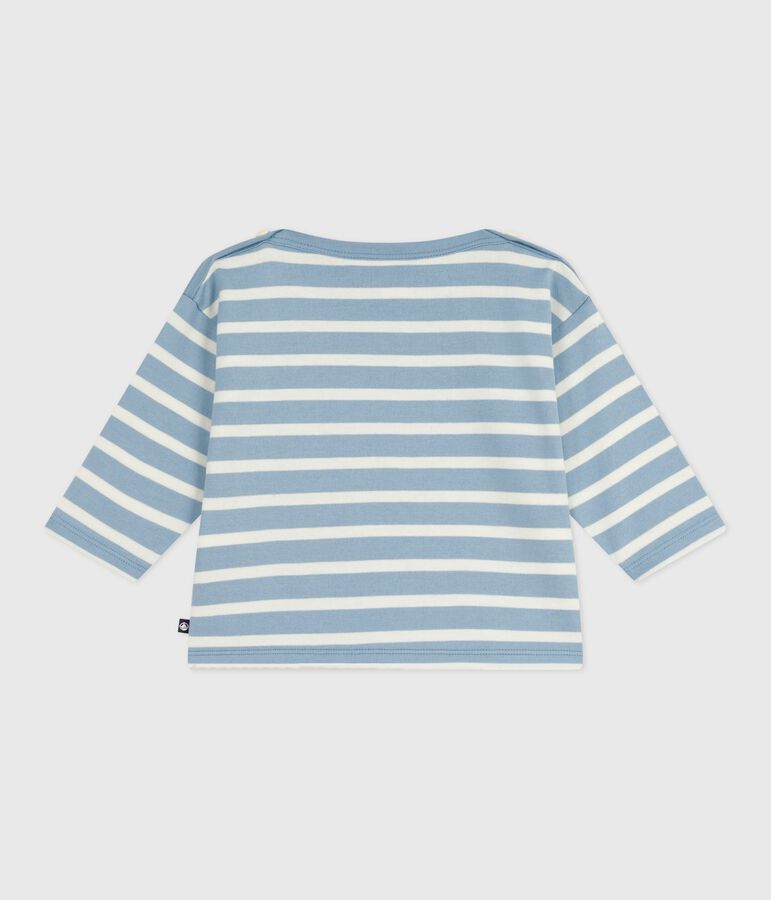 Babies' cotton Breton top blue/ecru