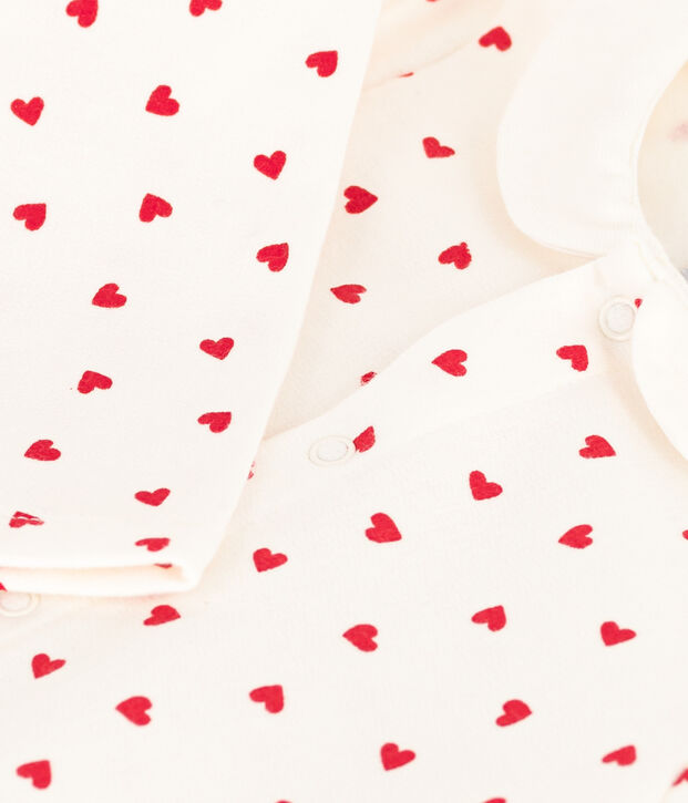 Babies' Little Heart Patterned Fleece Jumpsuit white/red